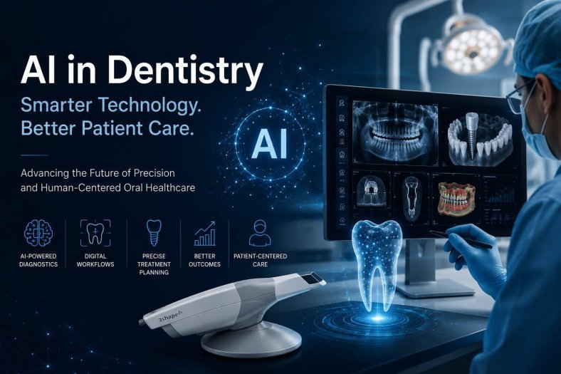 Futuristic AI-powered digital dentistry concept showing advanced dental imaging, implant planning, intraoral scanning, and modern patient-centered oral healthcare technology.